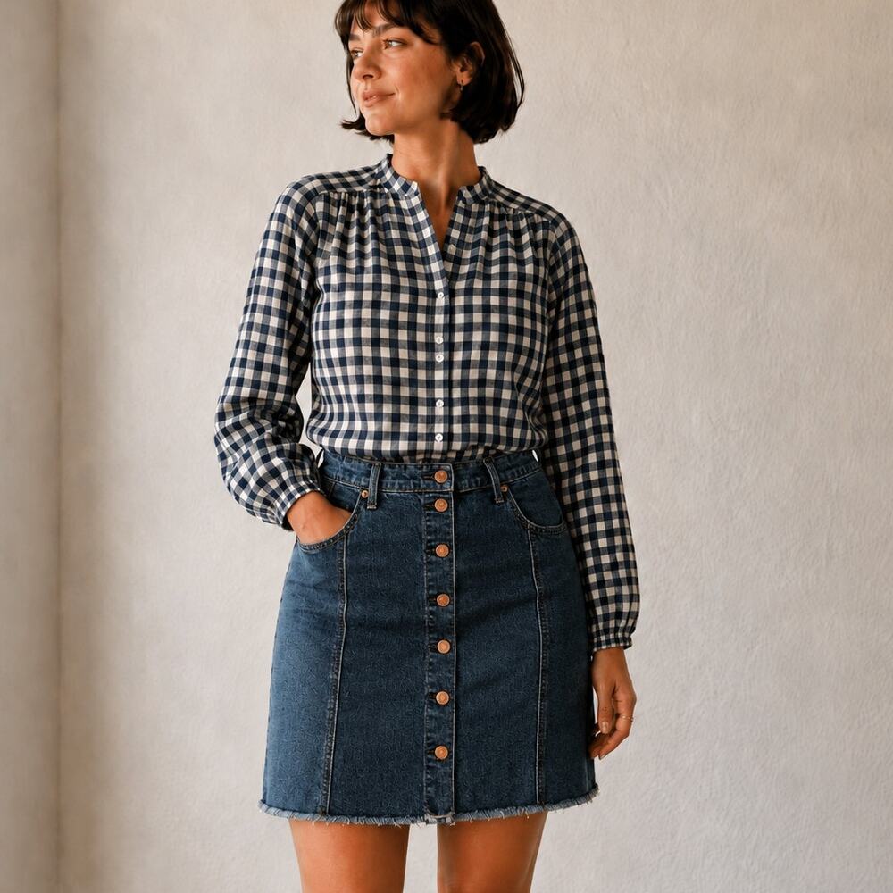 Gap Dark Wash Denim Skirt, Sz 29, Button Down, Raw Edge